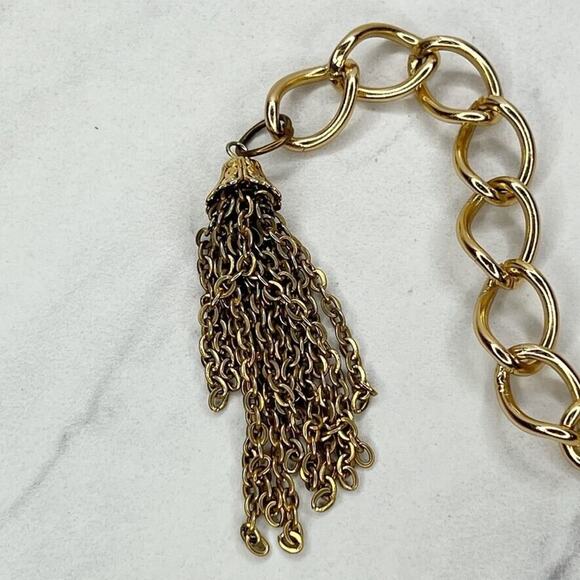 Gold Chain Link Belt with Tassel Charm - Size XS/S - 35" Adjustable Metal Belt - Picture 9 of 12